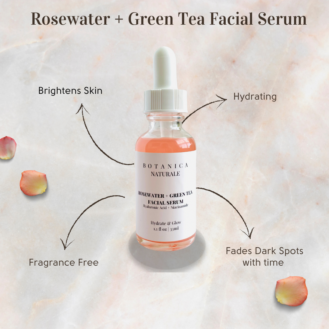 Rosewater + Green Tea Facial Serum w/Hyaluronic Acid + Niacinamide
